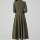 Retro army green swing wool dress 5441