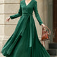 Green Wrap Linen Dress for Women 5673