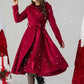 Red hooded long wool coat women 4615