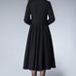 Mandarin collar black winter wool dress women 1872