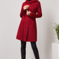Women's Hooded Wool Coat - Double Breasted Red Winter Coat 5612