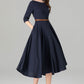 Fit and flare navy swing linen dress women 4906