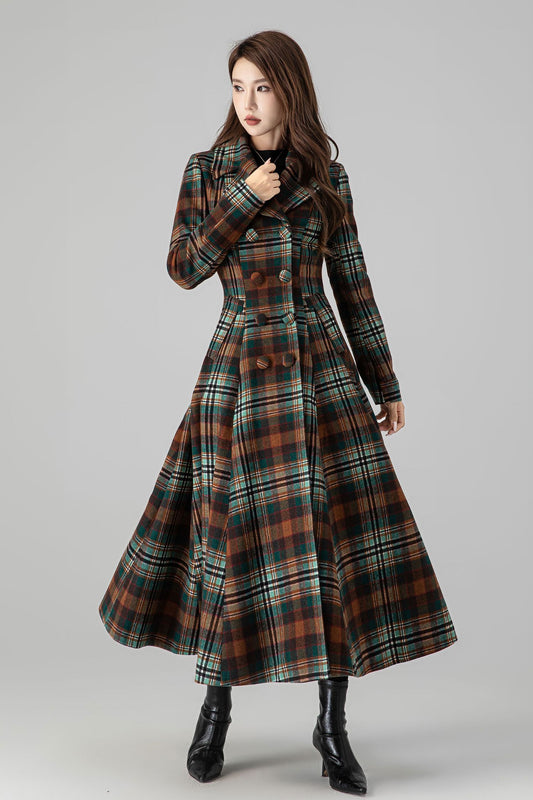 Plaid Vintage inspired Long wool coat 4510