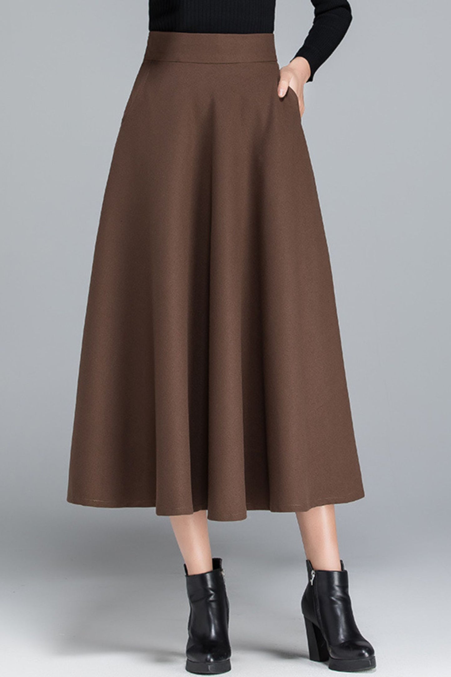High waist midi autumn skirt women 6196