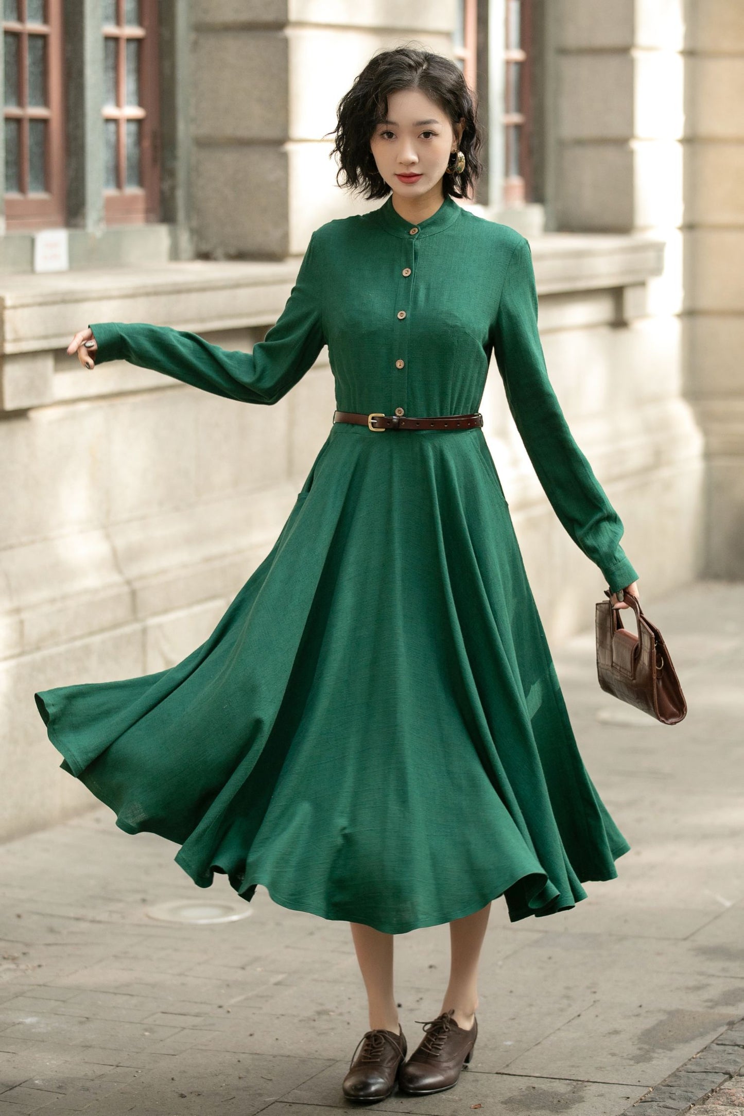 Long Sleeve A-Line Midi Dress 5676