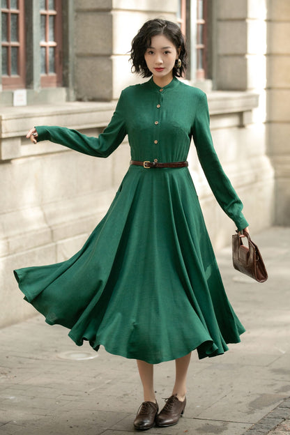 Long Sleeve A-Line Midi Dress 5676 - XS #CK2400581