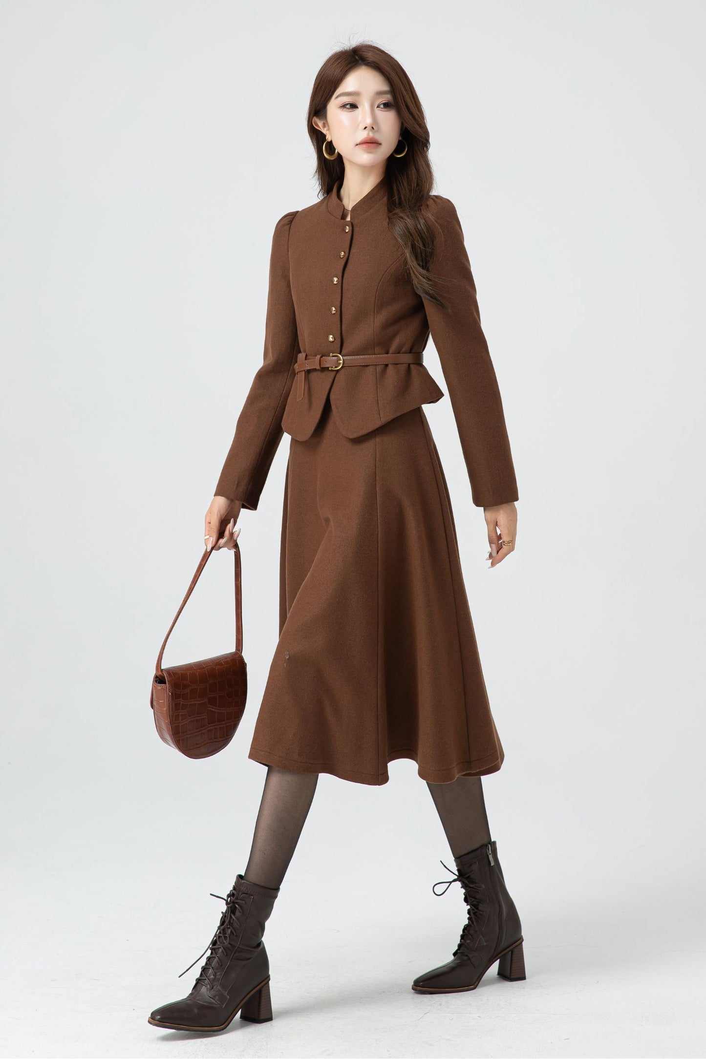 A line brown winter wool skirt 5316