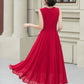 Burgundy sleeves summer prom chiffon dress 5173