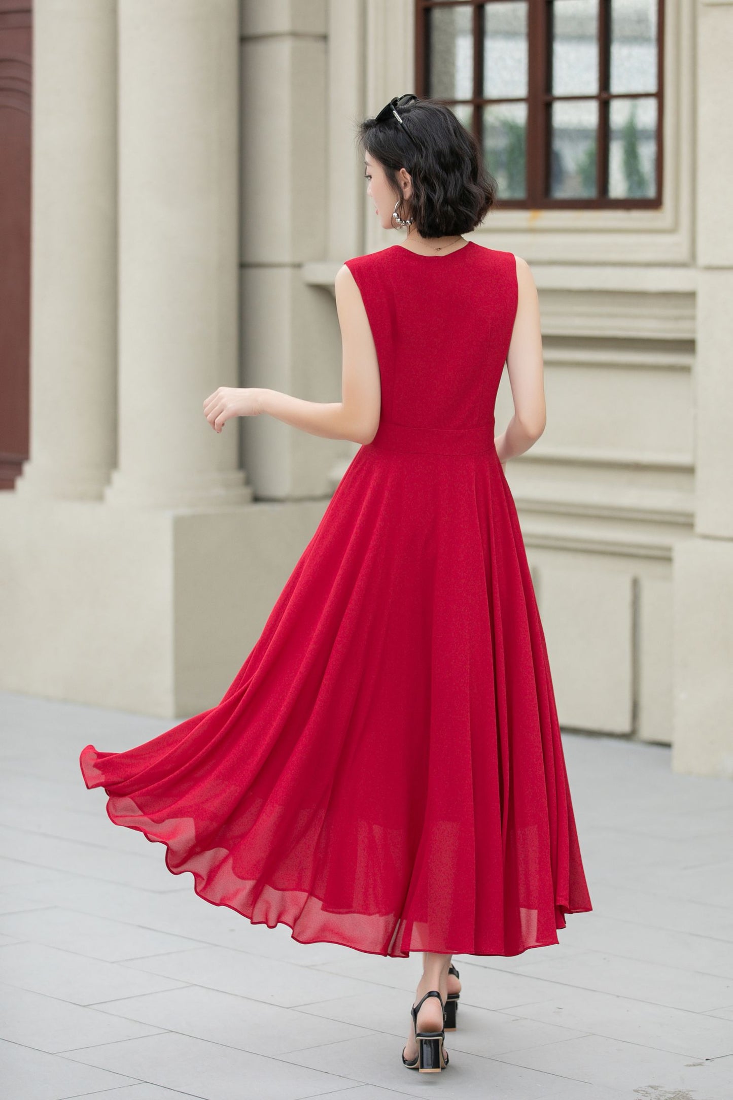 Burgundy sleeves summer prom chiffon dress 5173