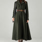 Army Green Herringbone Wool Coat – Elegant A-Line Maxi Winter Coat | Xiaolizi 6574