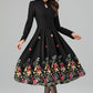 Timeless Black Wool Midi Dress – Floral Embroidery, A-Line Pleats – 6397