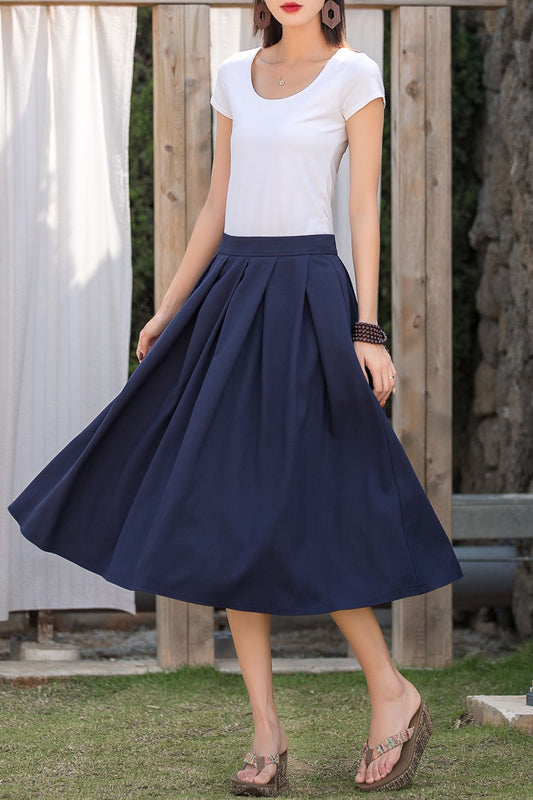 A line midi pleated linen summer skirt 2877