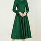 Green Wool Fit & Flare Long Dress Women 2436