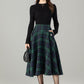 Xiaolizi Plaid Wool-Blend Pleated A-Line Midi Skirt – Plus-Size Winter 6502