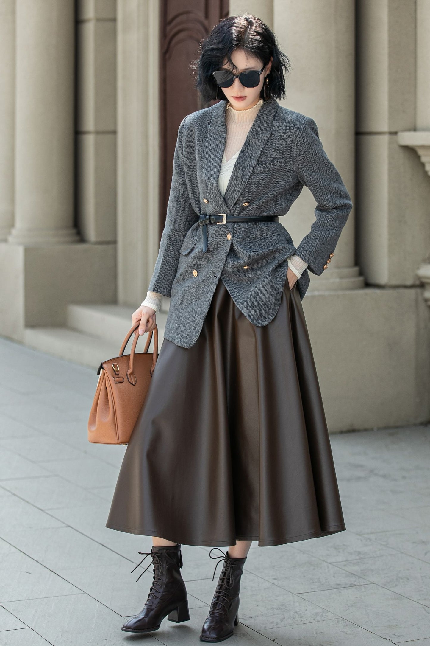 Brown classic faux leather skirt 5312