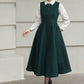 Handmade Vintage Wool Dress – Green Sleeveless A-Line Midi Winter Dress 6615