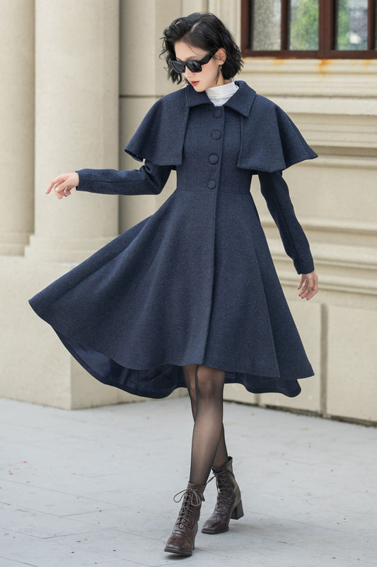 Vintage Inspired blue Winter Wool Coat 5352