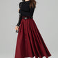 Burgundy Wool Midi Skirt – Vintage Button Front High Waisted Winter Skirt with Pockets 6395