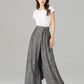 Gray wide leg asymmetrical  long linen wrap pants 4938