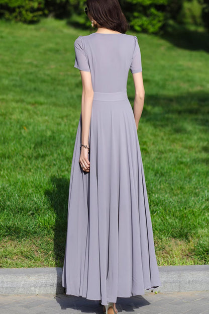 Gray irregular maxi summer chiffon dress 5088