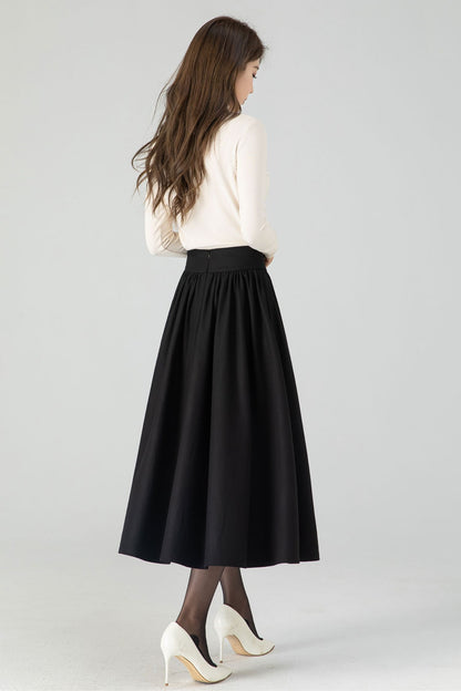 High waisted winter swing wool skirt women 4556