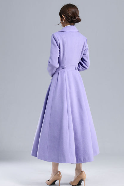 Light Purple Wool Fit-and-Flare Long Coat – Double-Breasted Elegant Silhouette | Xiaolizi 3232