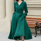 Green fit and flare spring wrap dress 4966