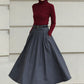 Handmade Vintage Wool Skirt – Gray Pleated A-Line Midi Skirt for Winter 6613