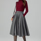 Grey Wool Midi Skirt – Handmade High Waist Vintage Pleated Skater Skirt 6398
