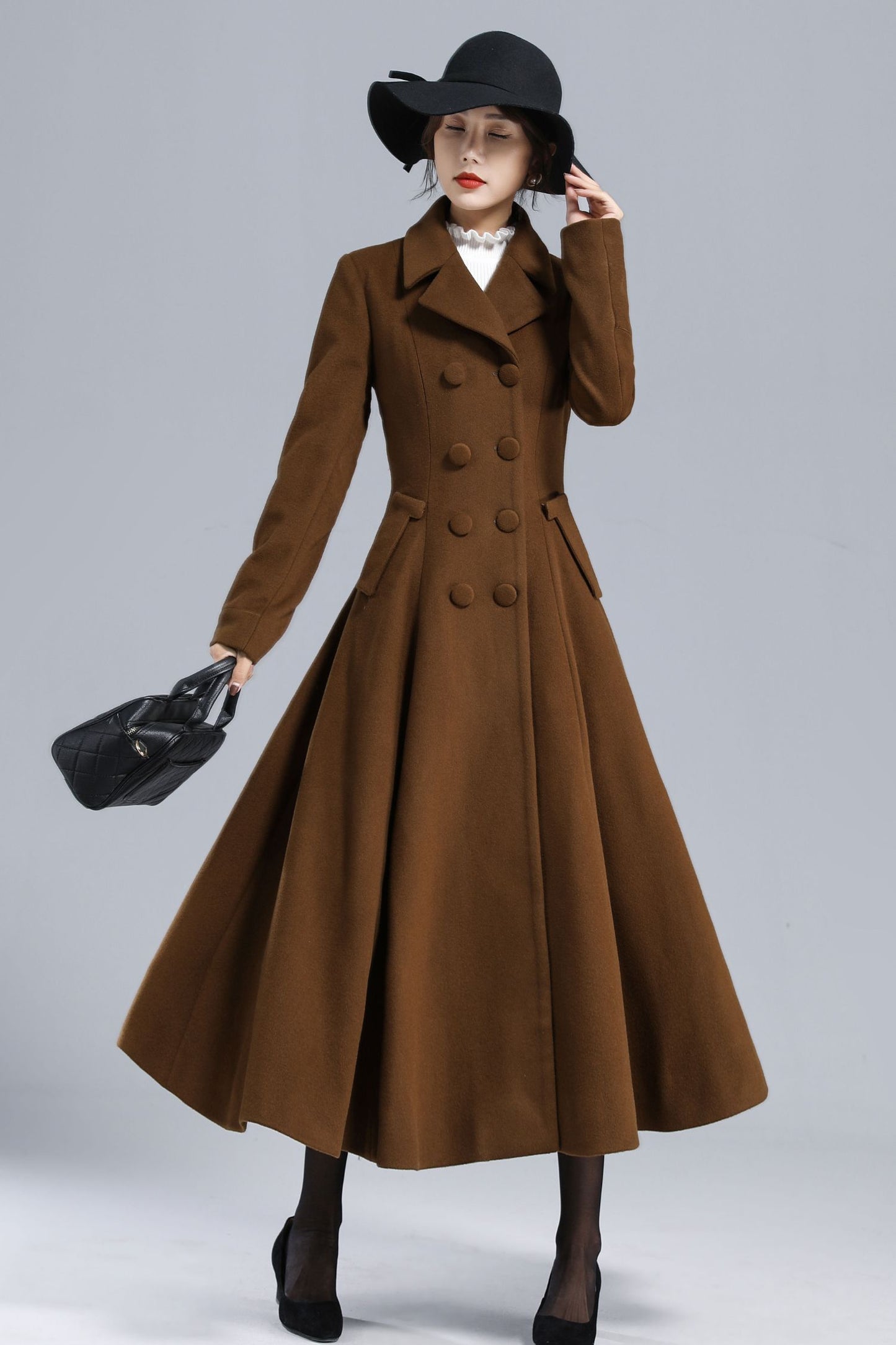 Women's Brown Long Wool Coat 3238