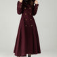 Hooded Burgundy Wool Coat – Elegant Double-Breasted Long Swing Coat | Xiaolizi 6573