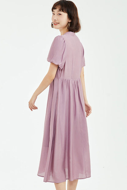 Purple summer prom wedding dresses with bubble sleeves 4313