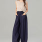 Loose fitting wide leg long linen pants 4907