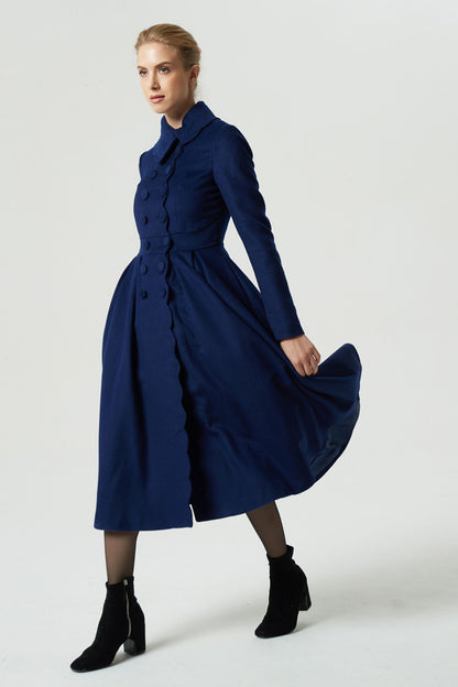Handmade Navy Wool Coat – Vintage Princess Winter Maxi Overcoat 1971