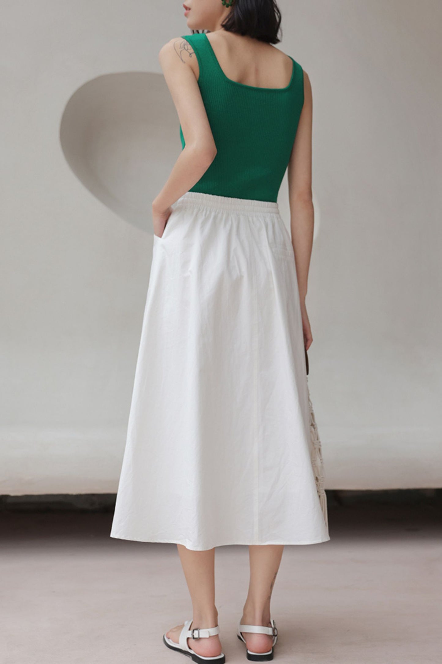 White a line elastic waist skirt with pockets L0605