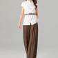 Womens elegant wide leg long linen pants 4918