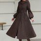 Xiaolizi Handmade Vintage Wool Coat – Brown Hooded Belted Swing Winter Coat 6610