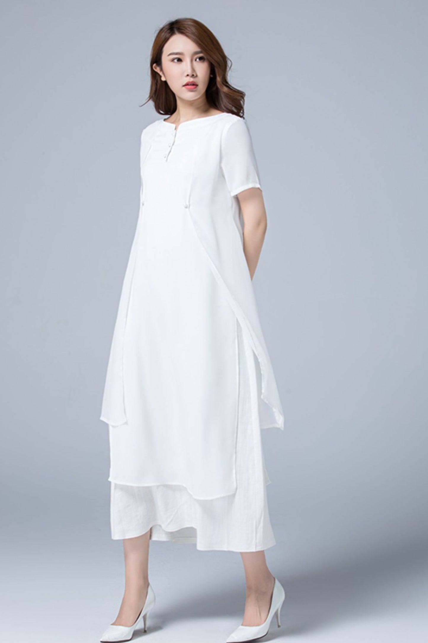 White Linen Plus size summer chiffon dress 1780