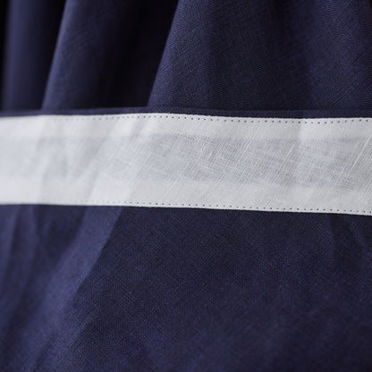 Navy Linen Pleated A-Line Skirt - High Waist Knee Length | Xiaolizi 4972