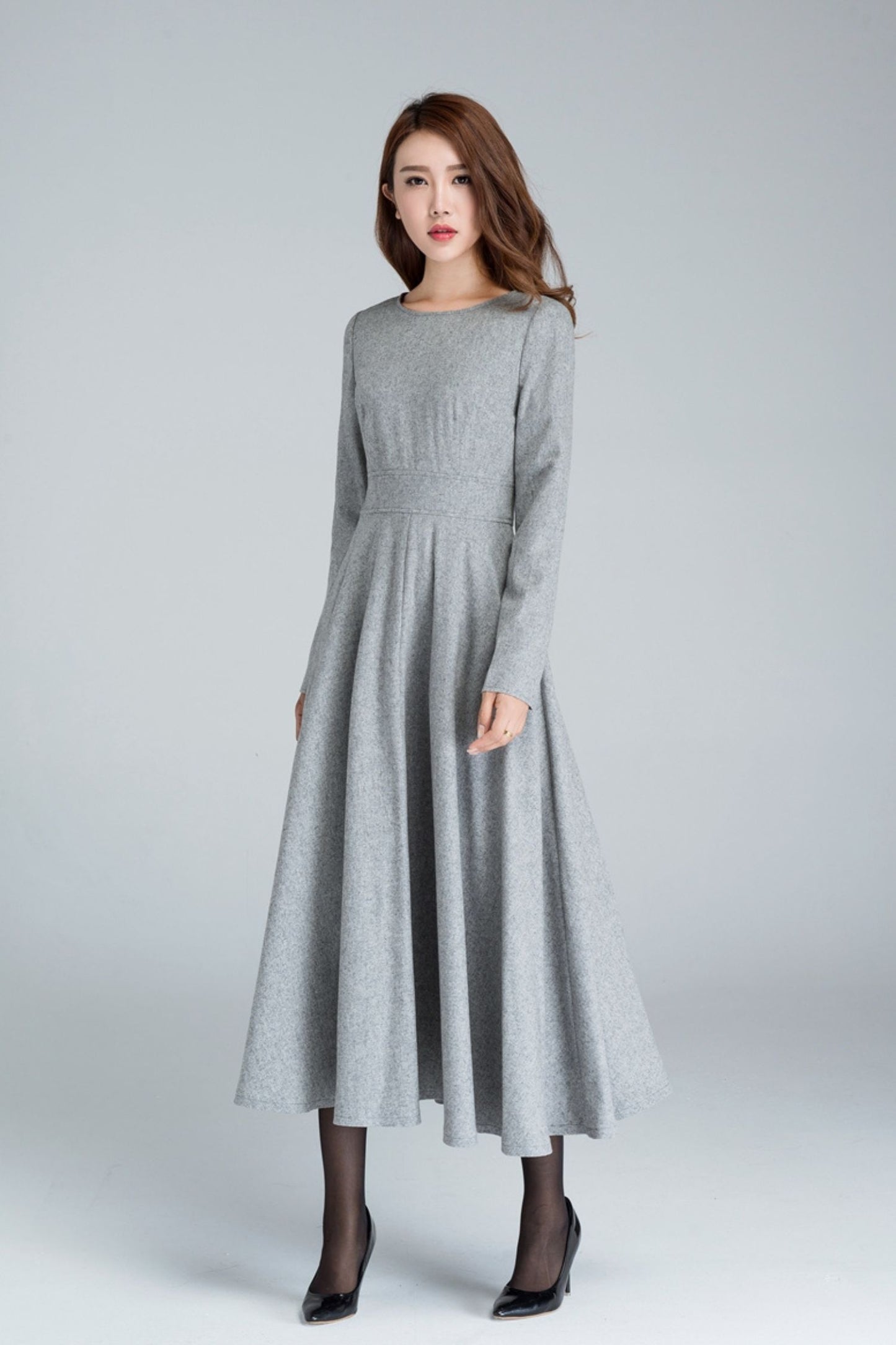 Gray Long sleeve Swing wool dress 1616