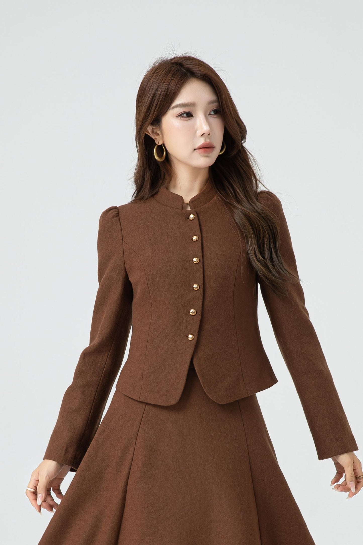 Brown short winter wool coat women 5317