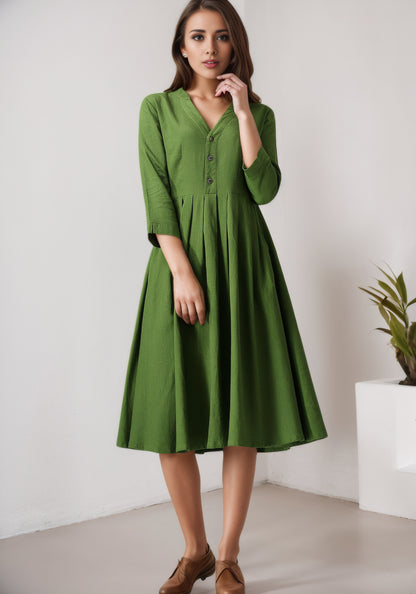 Knee length linen dress for women 5600