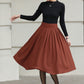 Xiaolizi Rust Brown Wool Midi Skirt for Women – Handmade High-Waist A-Line Winter Skirt 6608