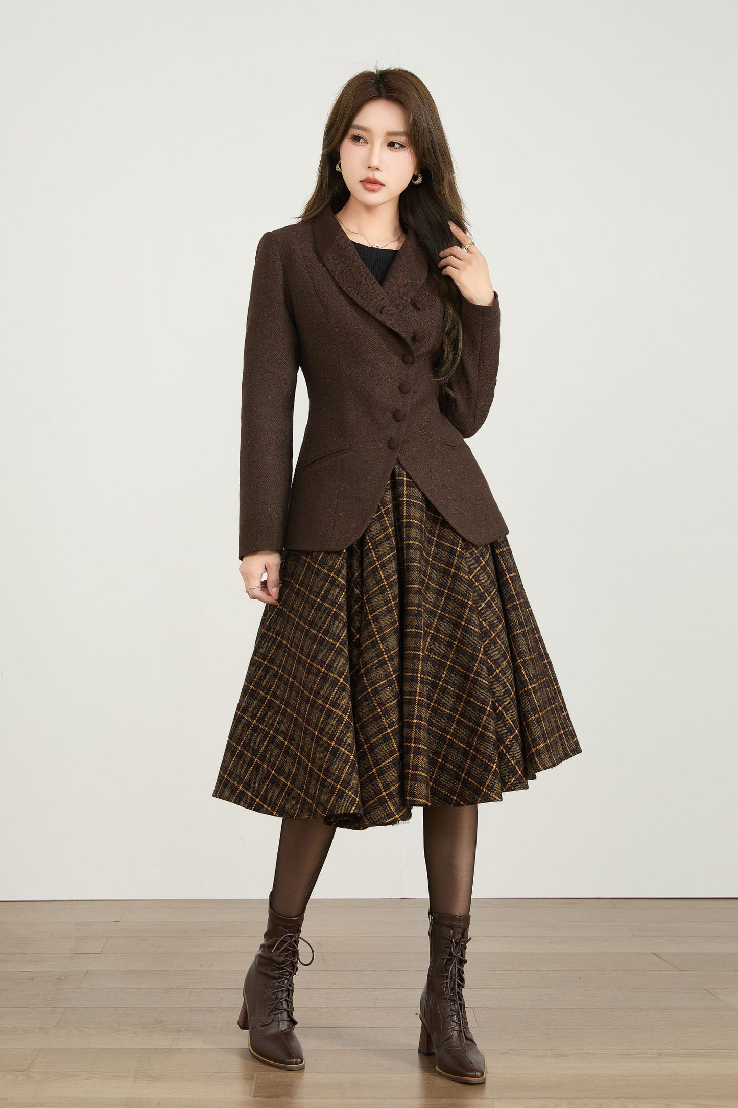 Brown short winter wool coat women 5566