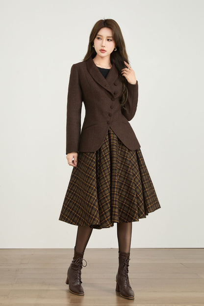 Vintage Wool Blend Short Coat – Handmade Brown Tailored Jacket | Xiaolizi 5566