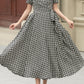 Black and white summer plaid linen wrap dress 4948