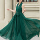 Green maxi halter chiffon party dress 5175