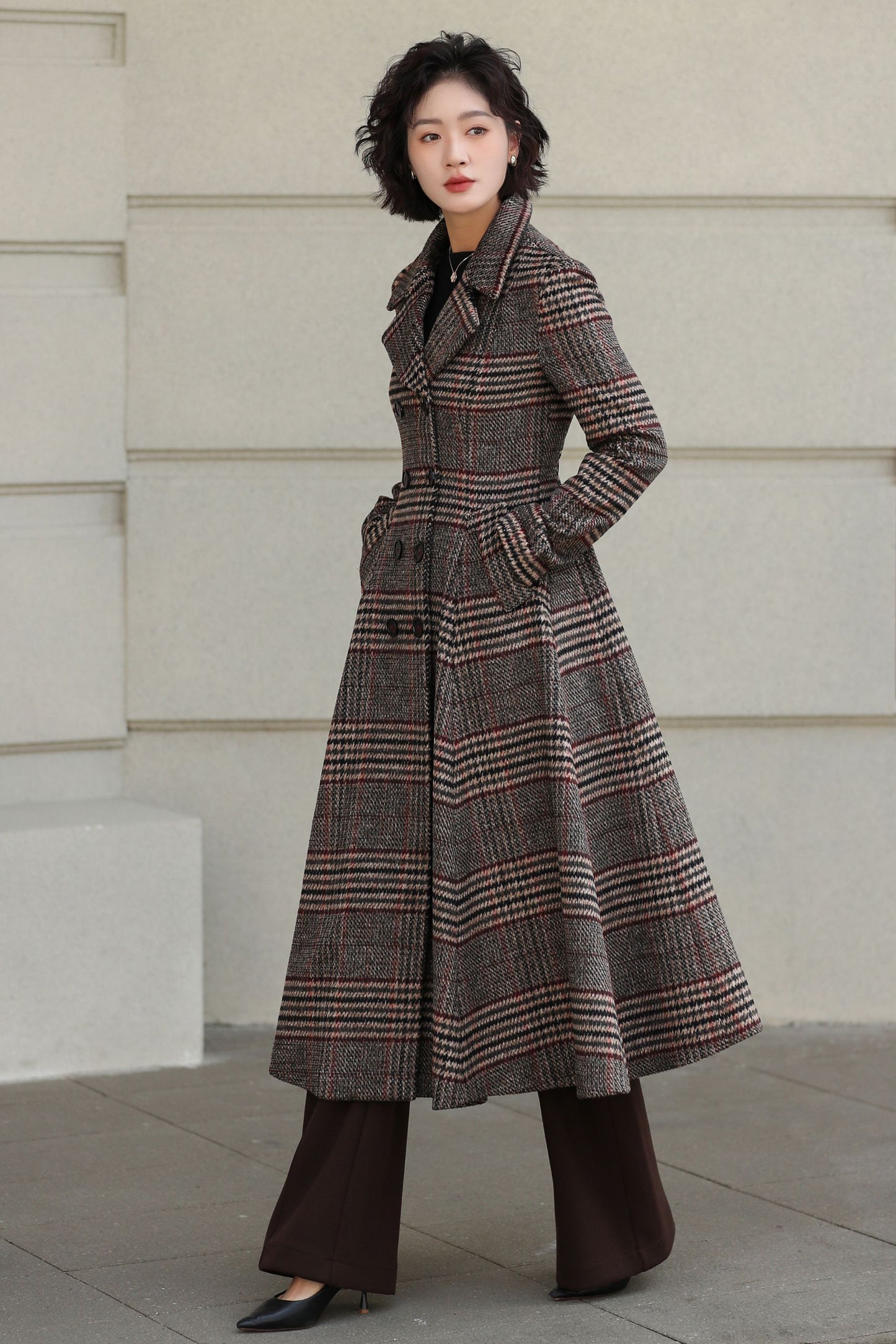 Plaid Vintage inspired Long wool coat 6529