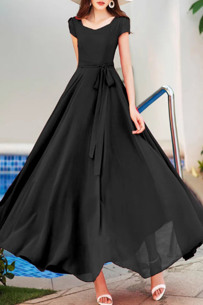 Tie belt maxi prom summer wedding chiffon dress 5161