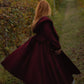 Burgundy Hooded Wool Coat – Handmade Long Belted Wool Winter Overcoat for Women 6546